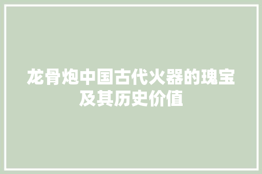 龙骨炮中国古代火器的瑰宝及其历史价值