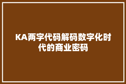 KA两字代码解码数字化时代的商业密码