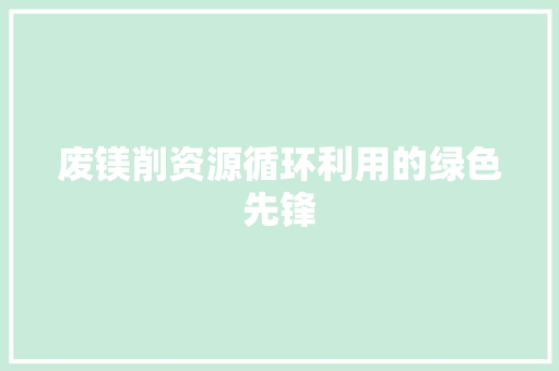 废镁削资源循环利用的绿色先锋