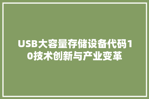 USB大容量存储设备代码10技术创新与产业变革  第1张
