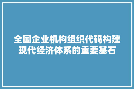 全国企业机构组织代码构建现代经济体系的重要基石