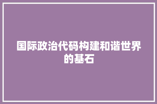 国际政治代码构建和谐世界的基石  第1张