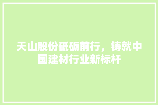 天山股份砥砺前行，铸就中国建材行业新标杆