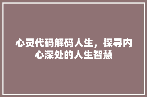 心灵代码解码人生，探寻内心深处的人生智慧