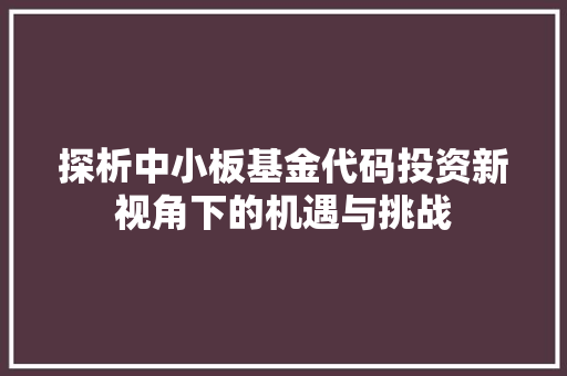 探析中小板基金代码投资新视角下的机遇与挑战  第1张