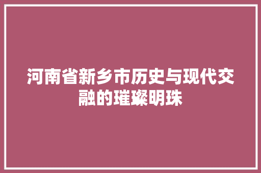 河南省新乡市历史与现代交融的璀璨明珠