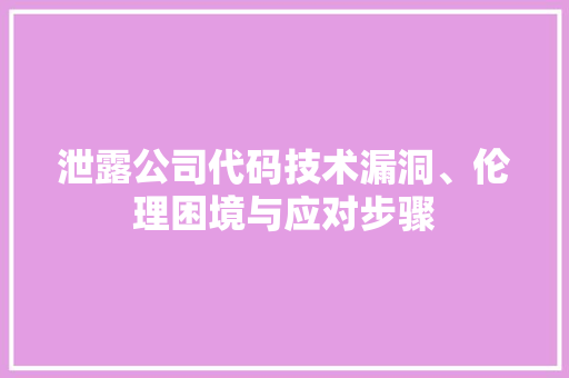 泄露公司代码技术漏洞、伦理困境与应对步骤