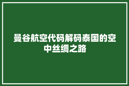 曼谷航空代码解码泰国的空中丝绸之路