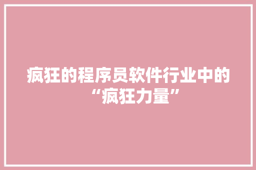 疯狂的程序员软件行业中的“疯狂力量”