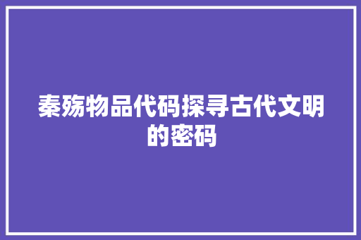 秦殇物品代码探寻古代文明的密码  第1张