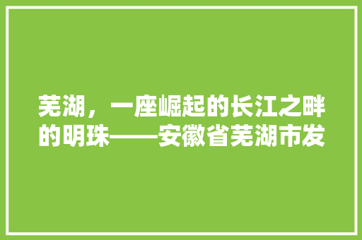芜湖，一座崛起的长江之畔的明珠——安徽省芜湖市发展综述  第1张