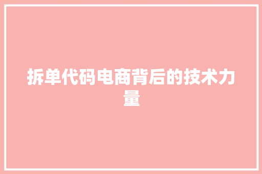 拆单代码电商背后的技术力量
