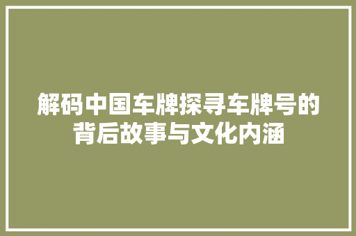 解码中国车牌探寻车牌号的背后故事与文化内涵