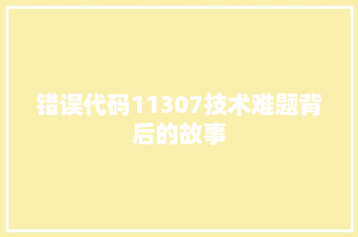 错误代码11307技术难题背后的故事