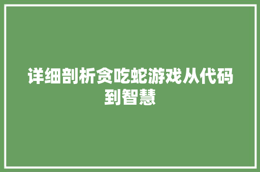 详细剖析贪吃蛇游戏从代码到智慧