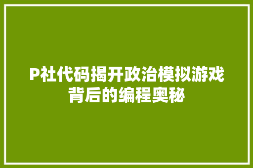 P社代码揭开政治模拟游戏背后的编程奥秘