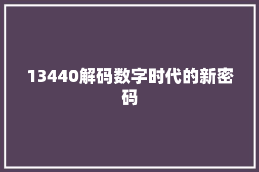 13440解码数字时代的新密码