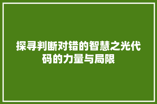 探寻判断对错的智慧之光代码的力量与局限