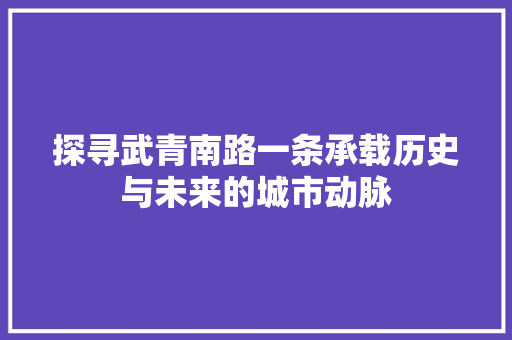 探寻武青南路一条承载历史与未来的城市动脉