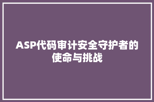 ASP代码审计安全守护者的使命与挑战