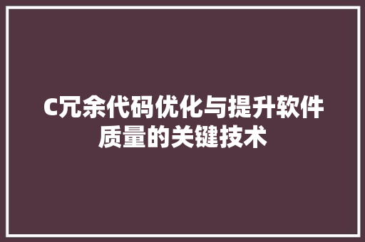 C冗余代码优化与提升软件质量的关键技术