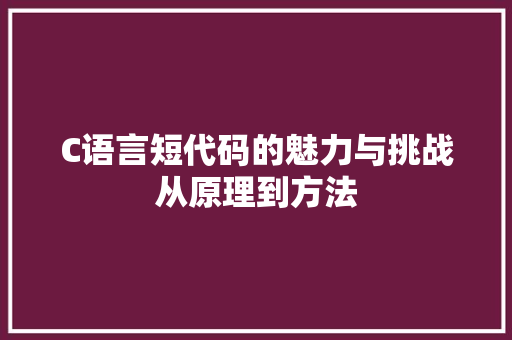 C语言短代码的魅力与挑战从原理到方法