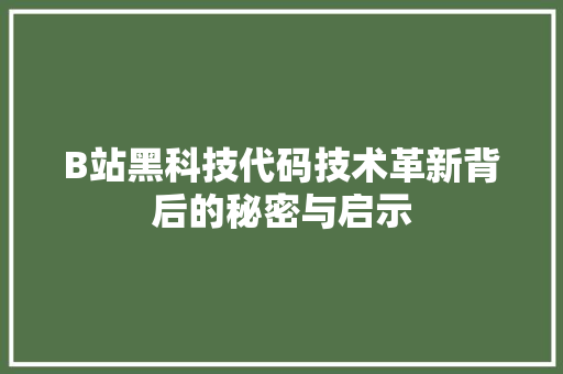 B站黑科技代码技术革新背后的秘密与启示