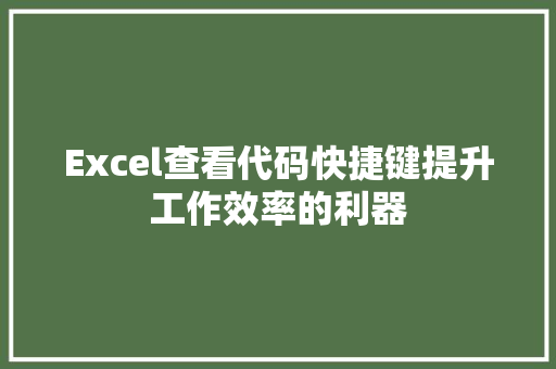Excel查看代码快捷键提升工作效率的利器