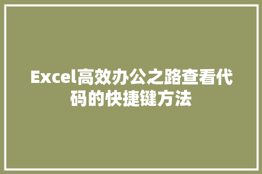 Excel高效办公之路查看代码的快捷键方法