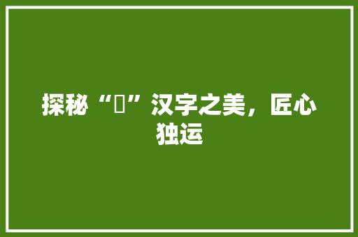探秘“瑢”汉字之美，匠心独运