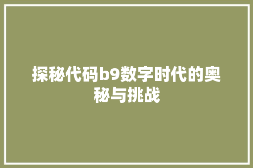 探秘代码b9数字时代的奥秘与挑战  第1张