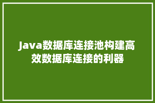 Java数据库连接池构建高效数据库连接的利器