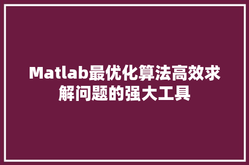 Matlab最优化算法高效求解问题的强大工具