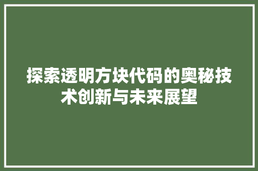 探索透明方块代码的奥秘技术创新与未来展望