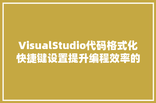 VisualStudio代码格式化快捷键设置提升编程效率的利器