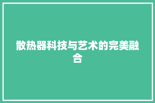 散热器科技与艺术的完美融合