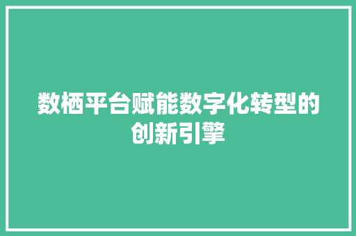 数栖平台赋能数字化转型的创新引擎