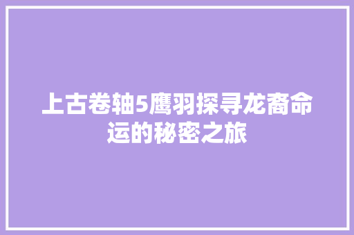上古卷轴5鹰羽探寻龙裔命运的秘密之旅