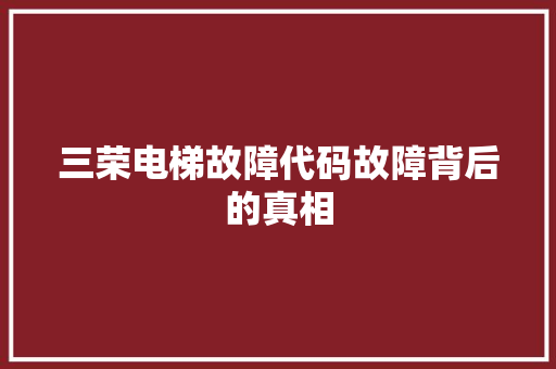 三荣电梯故障代码故障背后的真相