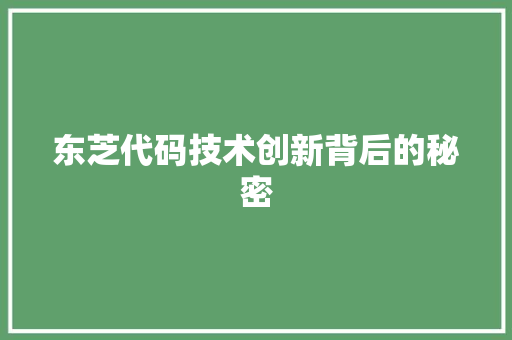 东芝代码技术创新背后的秘密