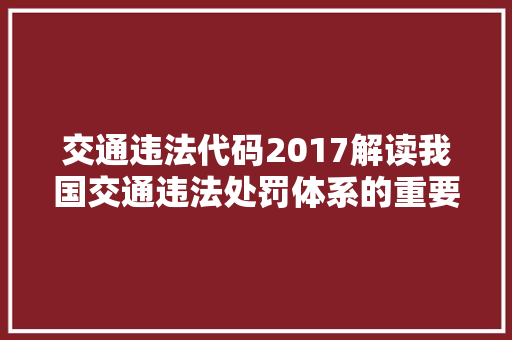 交通违法代码2017解读我国交通违法处罚体系的重要里程碑