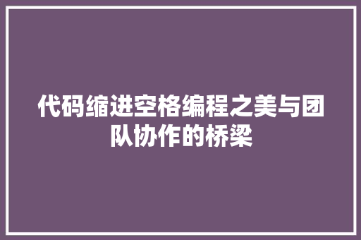代码缩进空格编程之美与团队协作的桥梁