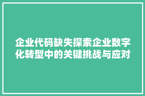 企业代码缺失探索企业数字化转型中的关键挑战与应对步骤
