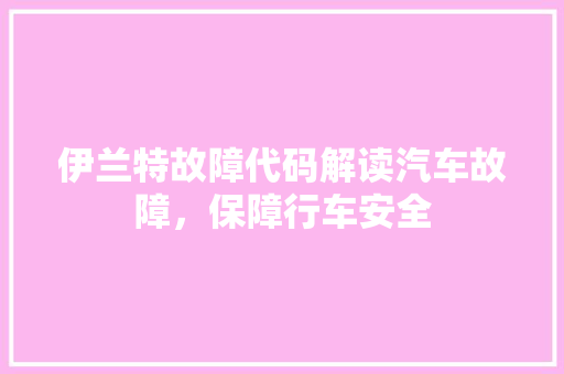 伊兰特故障代码解读汽车故障，保障行车安全