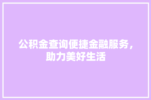 公积金查询便捷金融服务，助力美好生活