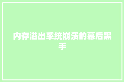 内存溢出系统崩溃的幕后黑手