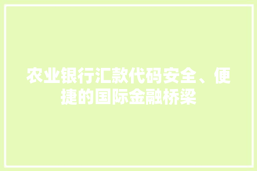 农业银行汇款代码安全、便捷的国际金融桥梁