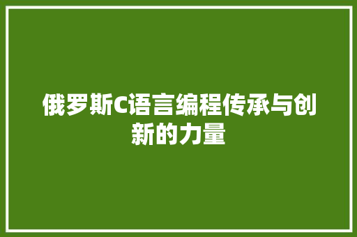 俄罗斯C语言编程传承与创新的力量