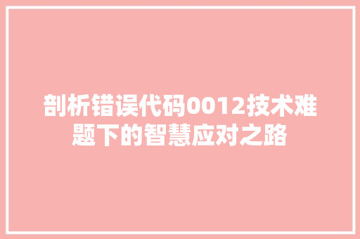 剖析错误代码0012技术难题下的智慧应对之路