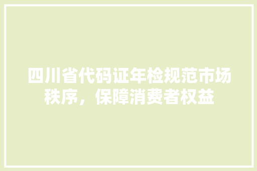 四川省代码证年检规范市场秩序，保障消费者权益
